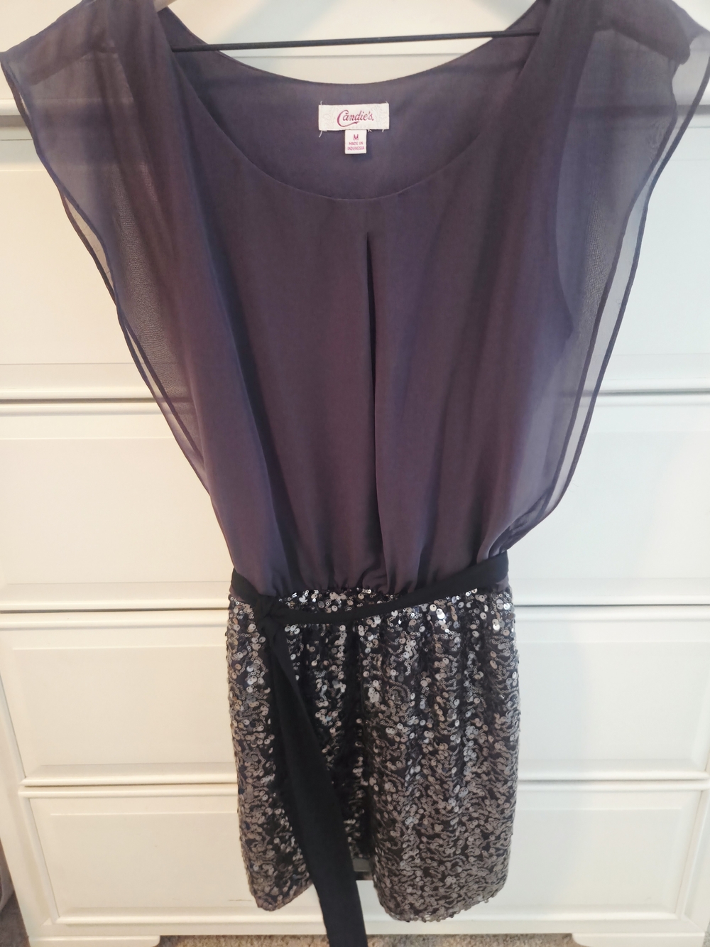 Candie's Black & Charcoal Sequin Waist Dress